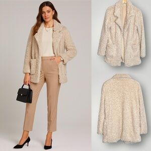 Molly Green Teddy Bear Coat Size Medium Pockets Open Sherpa Soft Cream